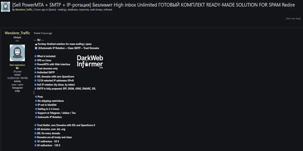 Alleged Sale of a Turnkey Spam Solution