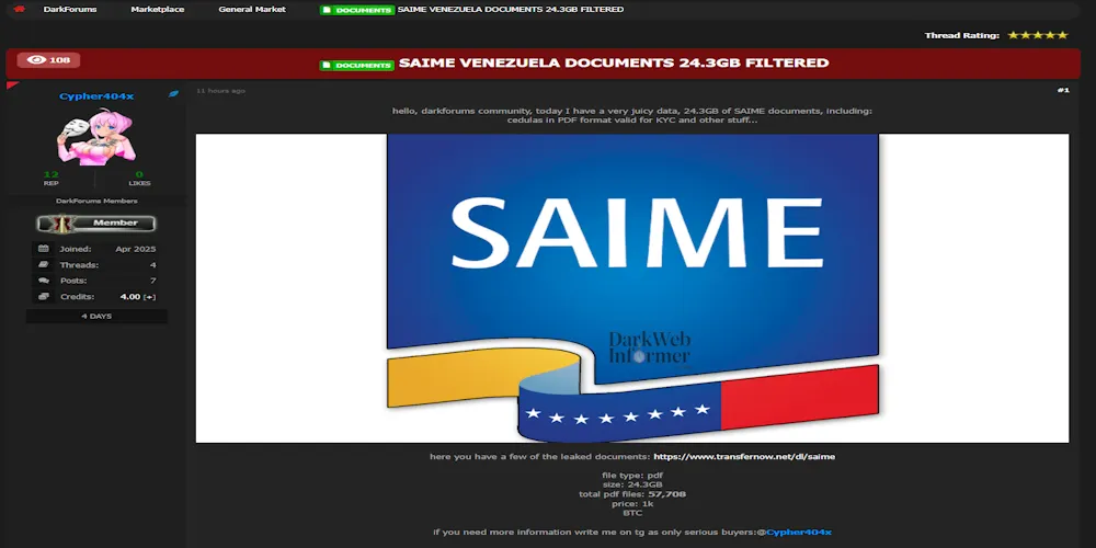 Alleged Sale of Sensitive Venezuela Citizen Documents