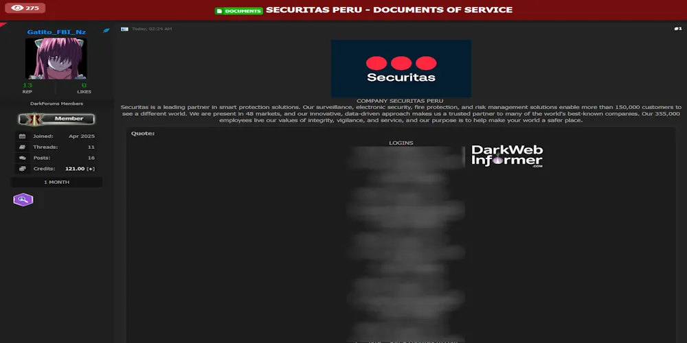 Securitas Perú Dashboard Access and Internal Documents Allegedly Leaked