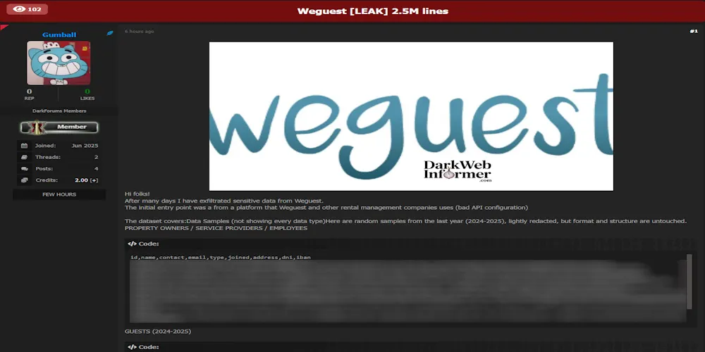 Alleged breach of Weguest – 2.5M Records Exposed via API Misconfiguration