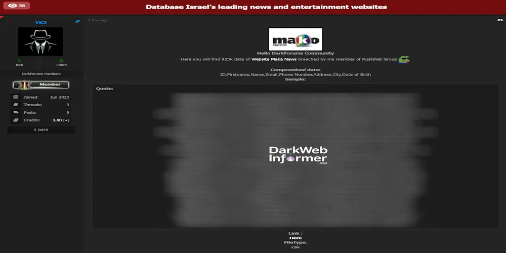 Alleged Data Breach of Mako News and Entertainment Platform