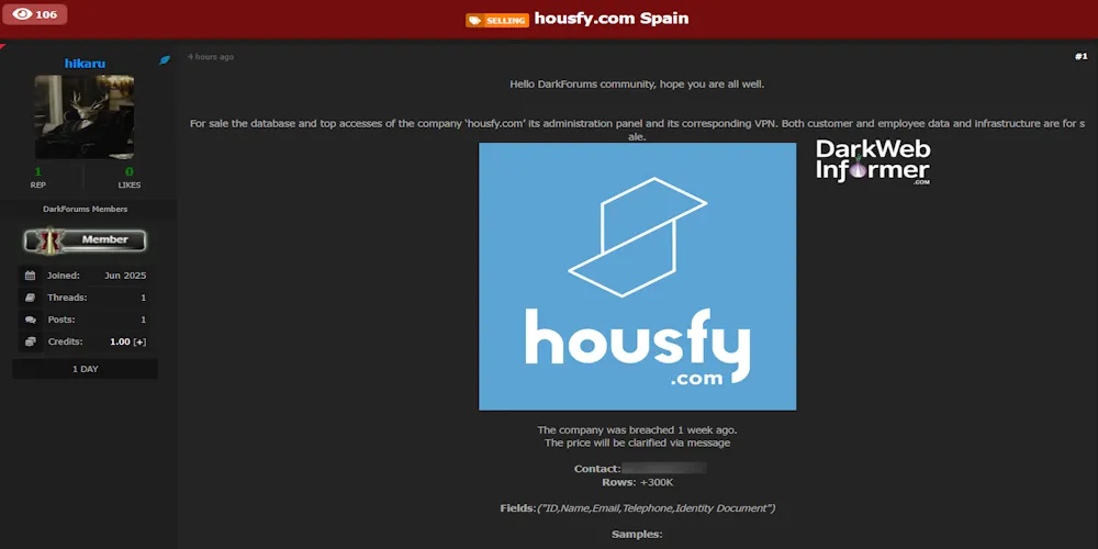 Alleged Data Sale of Housfy Real Estate, S.L.