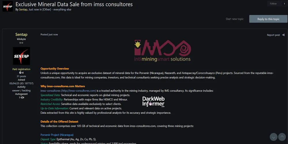 Alleged data breach of IMS Consultores