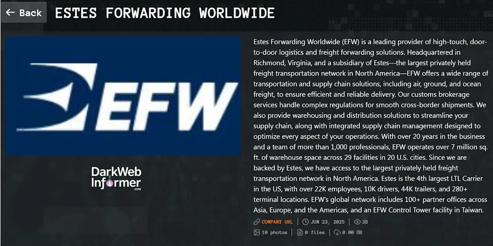 Estes Forwarding Worldwide Falls Victim to Qilin Ransomware