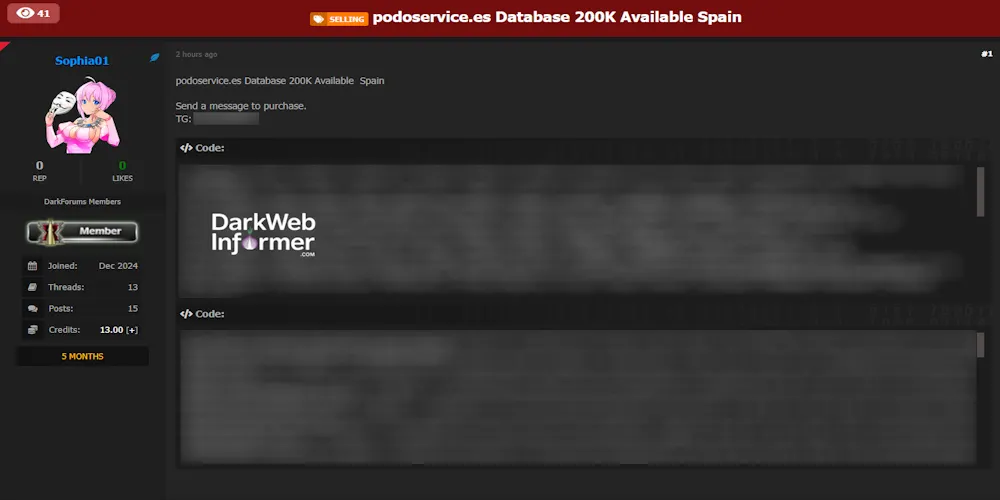 Alleged database sale of Podoservice
