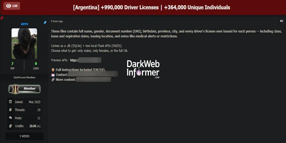 Alleged Data Leak of Argentinian Driving Licenses