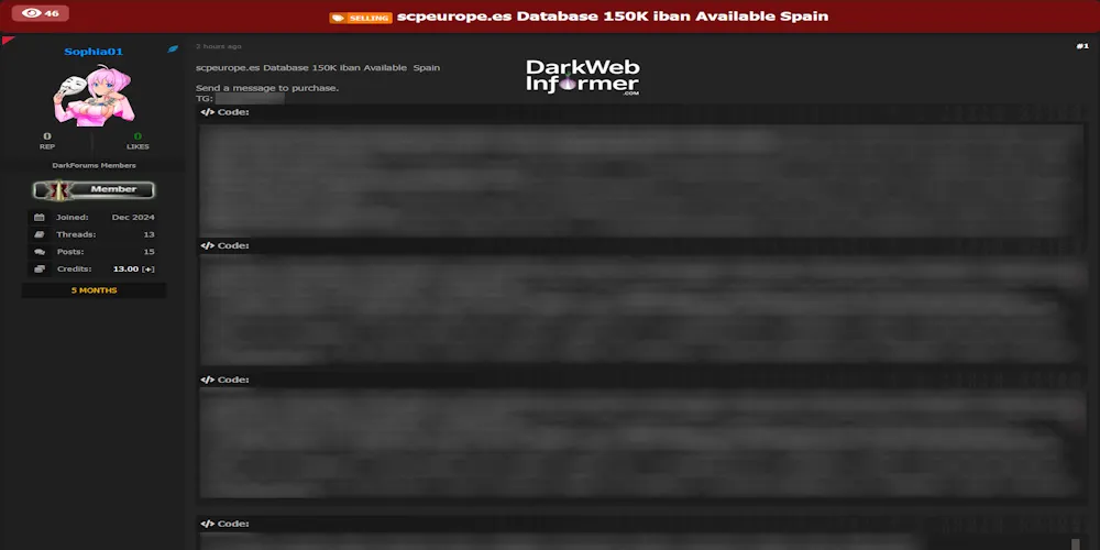 Alleged database sale SCP Spain