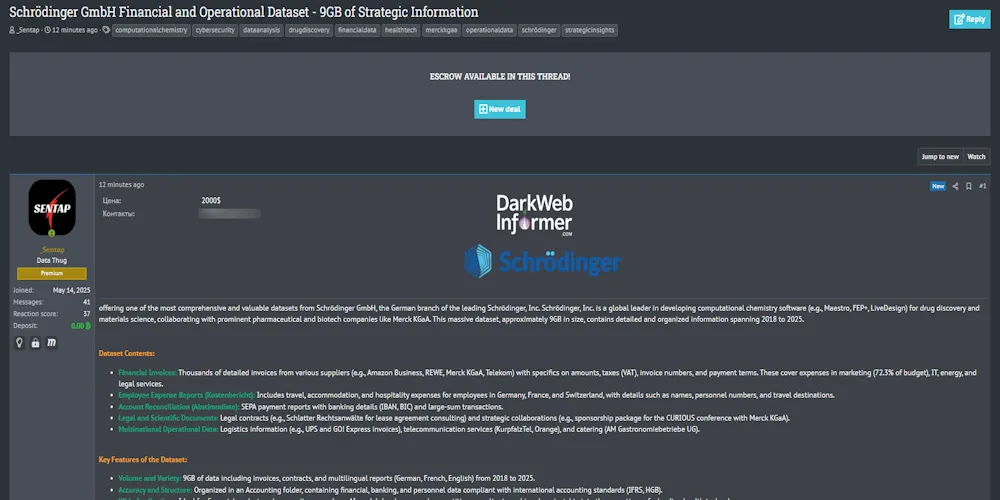 Alleged Data Breach of Schrödinger