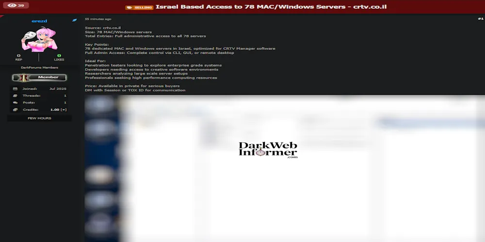 Alleged Sale of Administrative Access to Servers of Creative Software