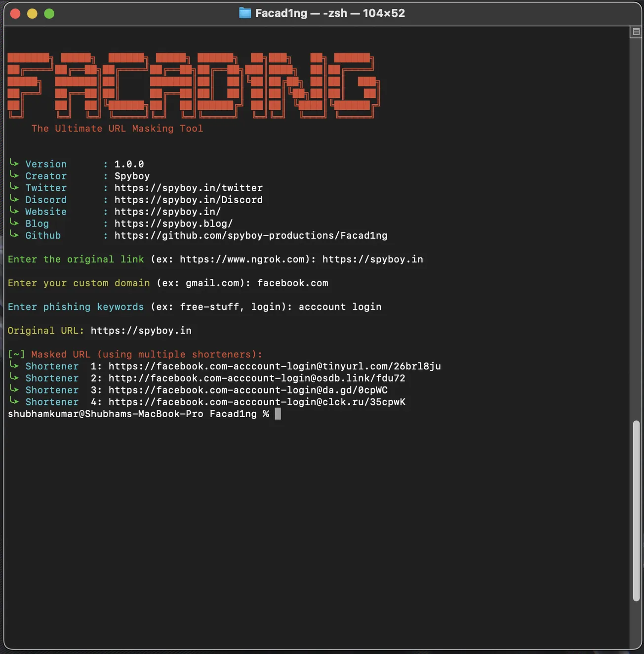 Facad1ng: An open-source URL masking tool designed to help you Hide Phishing URLs and make them look legit using social engineering techniques