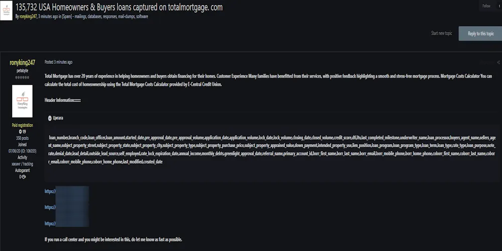 Alleged Data Breach of Total Mortgage