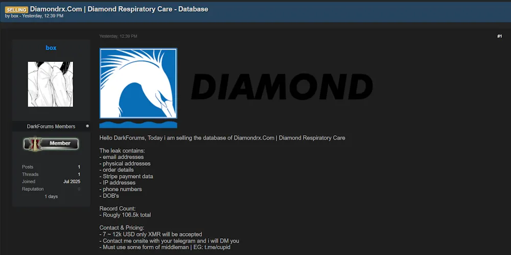 Alleged Data Breach of Diamond Respiratory Care, Inc.
