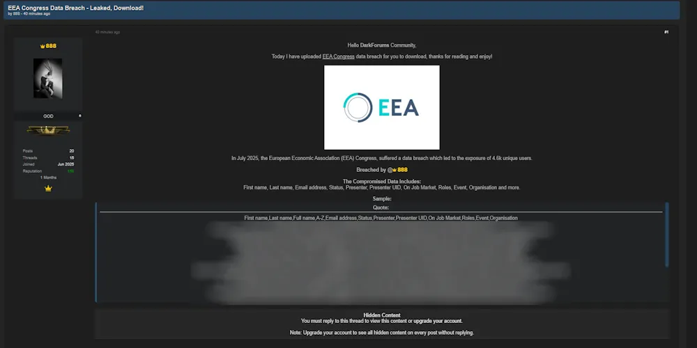 Alleged Data Breach of the European Economic Association (EEA)