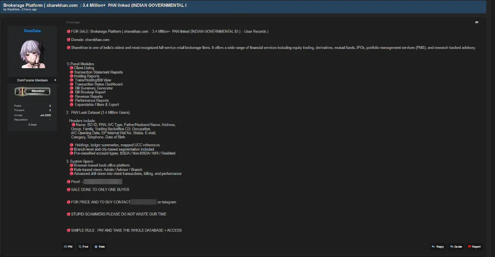 Alleged Data Breach of ShareKhan
