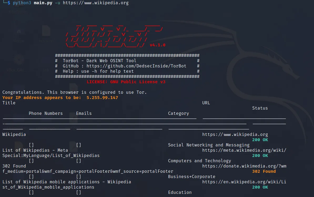 TorBot: Open Source Intelligence (OSINT) Tool for the Dark Web