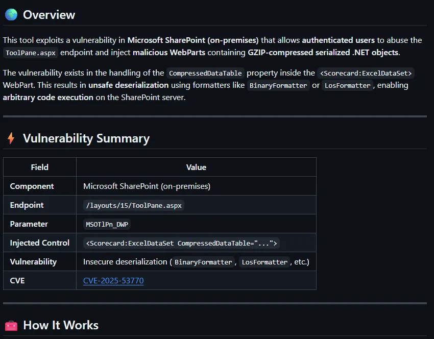 CVE-2025-53770: SharePoint WebPart Injection Exploit Tool