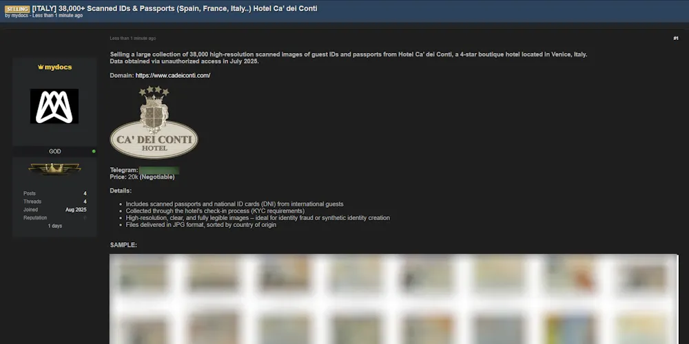 Alleged Data Breach of Hotel Ca’ dei Conti in Venice, Italy