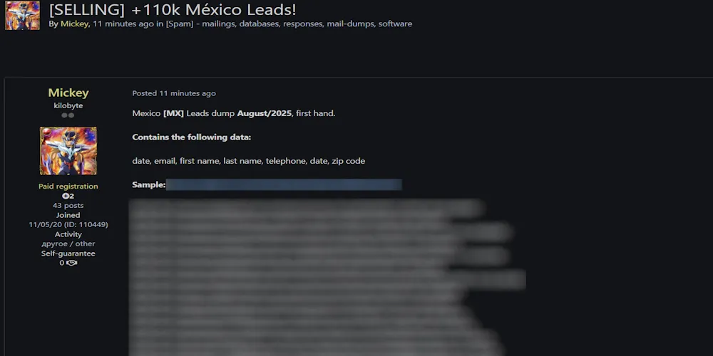 Alleged Data Sale of Mexico Leads
