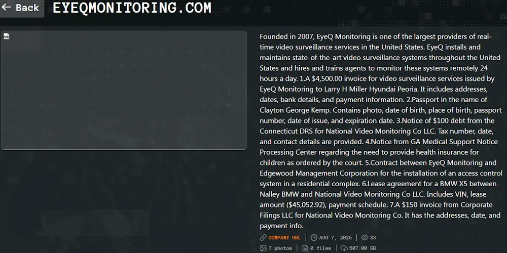 EyeQ Monitoring Falls Victim to Qilin Ransomware