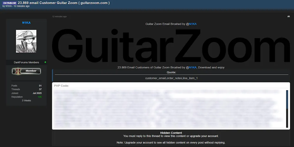 Guitar Zoom Data Breach, 23,869 Customer Records Allegedly Exposed