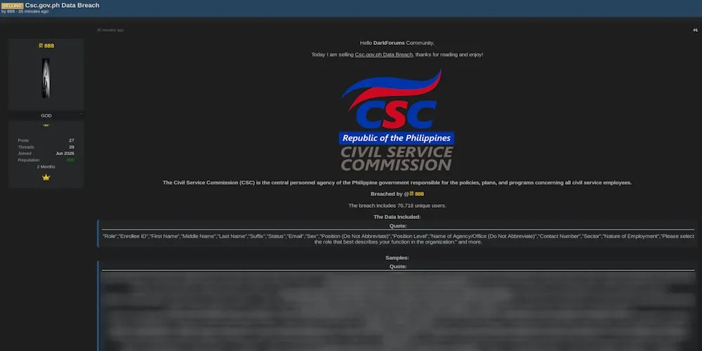 Alleged Data Sale of the Civil Service Commission (CSC) of the Philippines