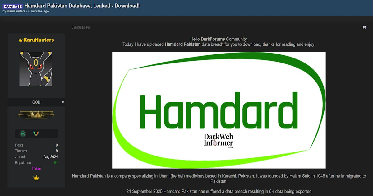Alleged Data Breach of Hamdard Pakistan