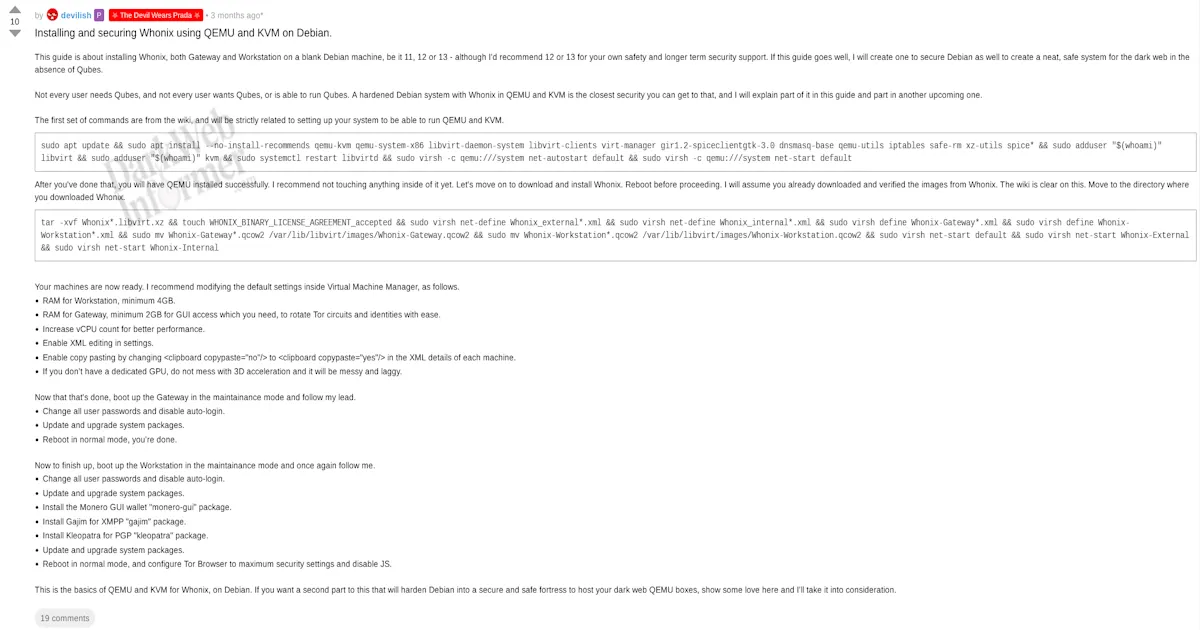 Installing and securing Whonix using QEMU and KVM on Debian