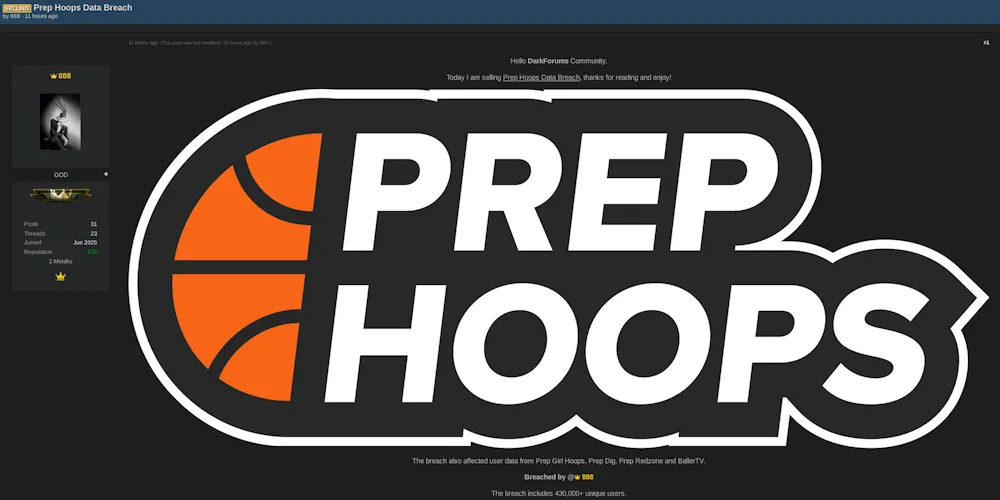 Alleged Prep Hoops Data Breach Affecting 430000 Users Across Sports Platforms