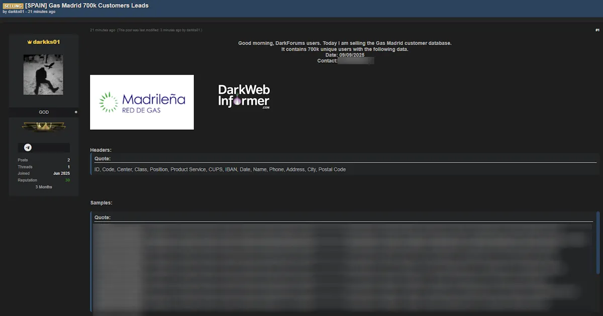 Alleged Sale of Madrileña Red de Gas Customer Database