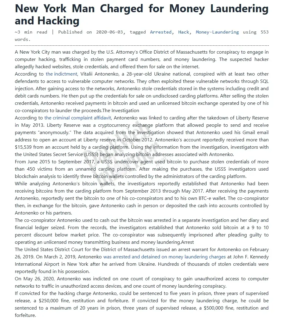 [Darknetlive Archive] New York Man Charged for Money Laundering and Hacking