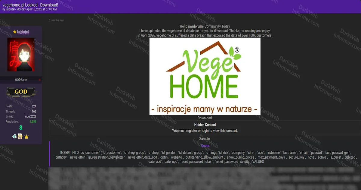 Polish Eco-Friendly Retailer VegeHome Suffers Data Breach Exposing 100K+ Customers