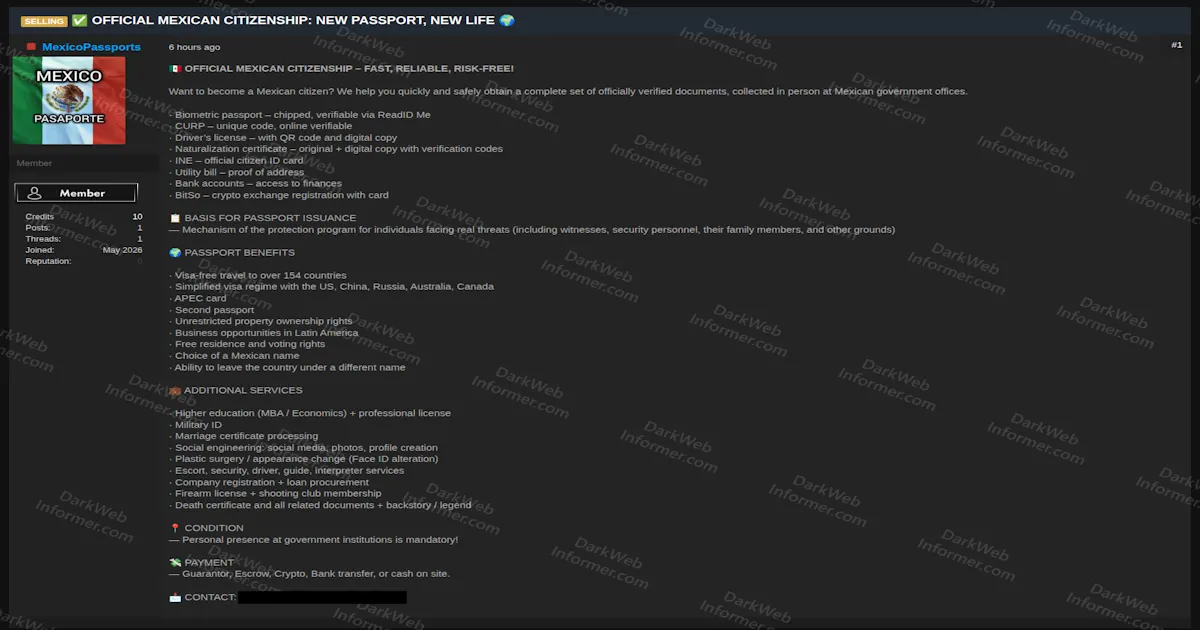 Mexican Citizenship Document Service Advertised on Underground Forum