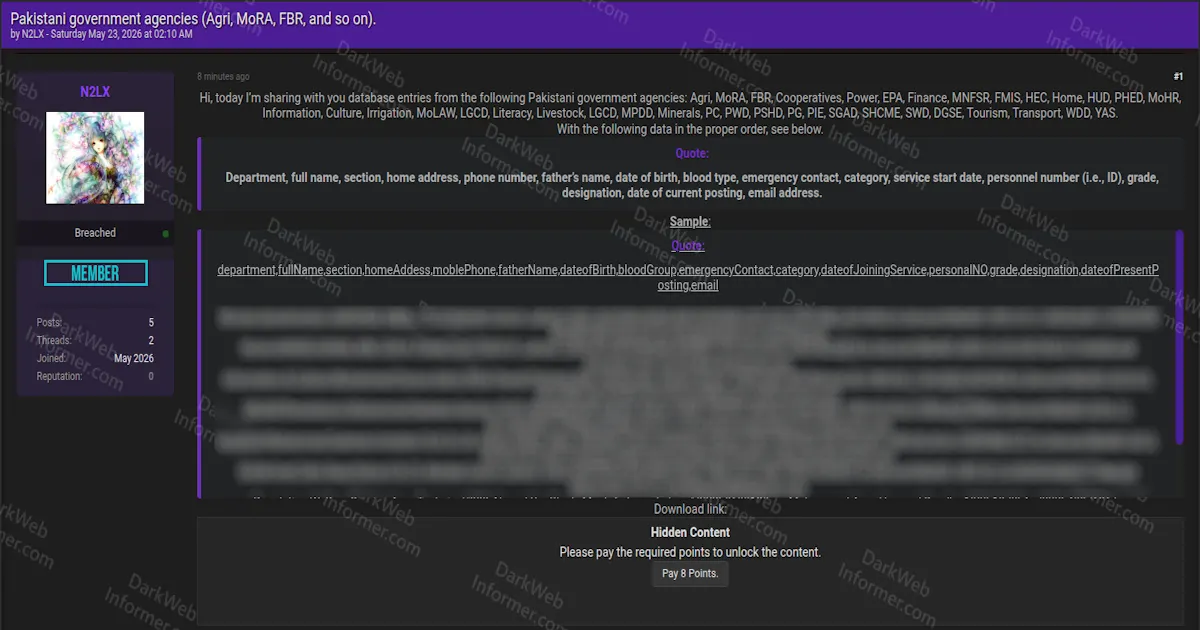 Pakistani Government Agencies Allegedly Targeted in Multi-Department Personnel Database Leak