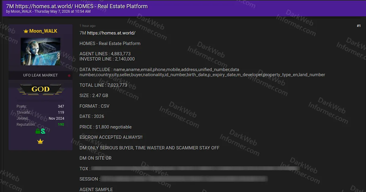 HOMES Real Estate Platform Allegedly Leaked Exposing 7 Million Agent and Investor Records