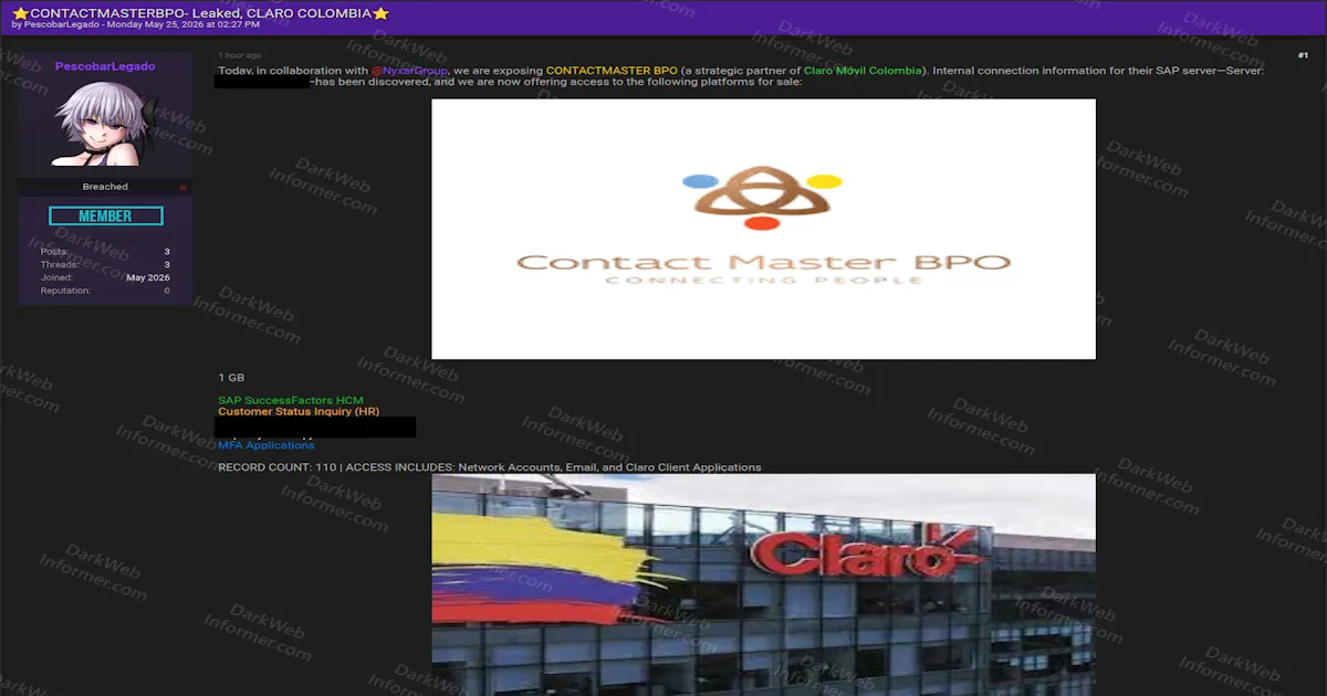 Colombian BPO ContactMaster BPO Listed in Alleged Access Sale Tied to Claro Móvil Colombia