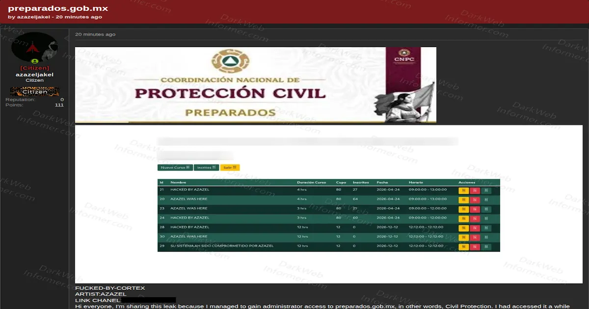 Mexican Civil Protection Training Portal Hit by Alleged Admin Compromise & Credential Leak