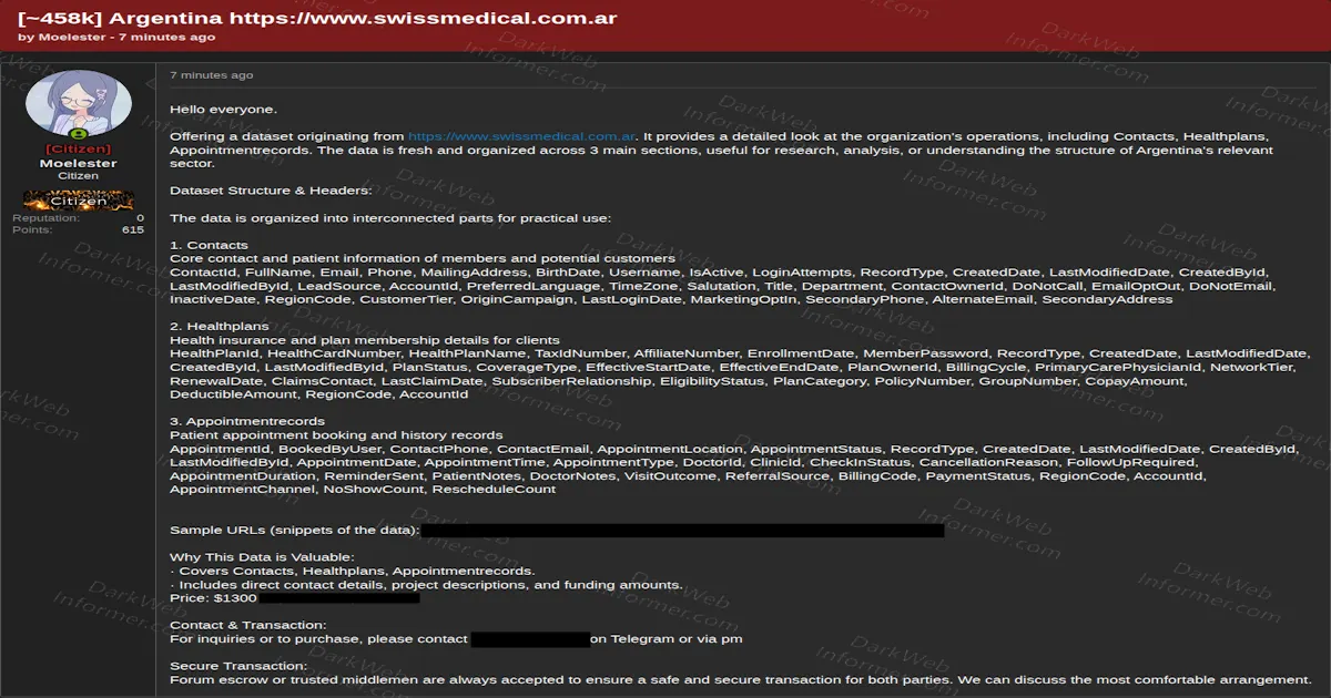 Argentine Healthcare Provider Swiss Medical Listed in Alleged 458K-Record Member Data Sale