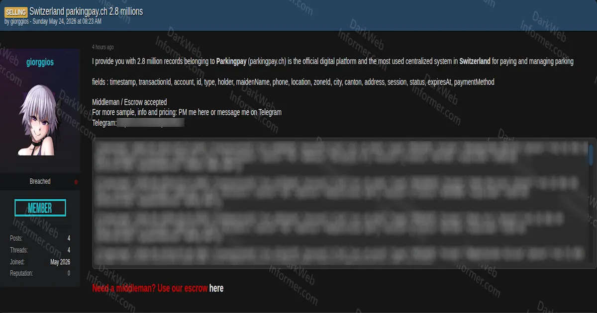 Swiss Parking Platform Parkingpay Listed in Alleged 2.8M-Record Data Sale
