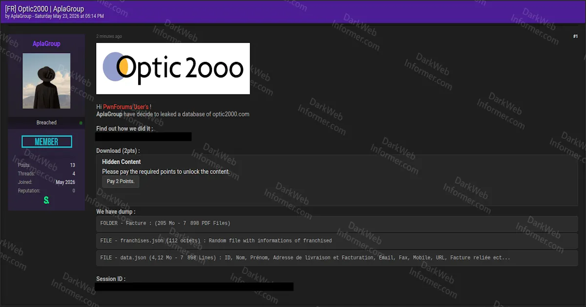 Optic 2000 Allegedly Targeted: Invoice Files, Franchise Data, and Customer Records Exposed