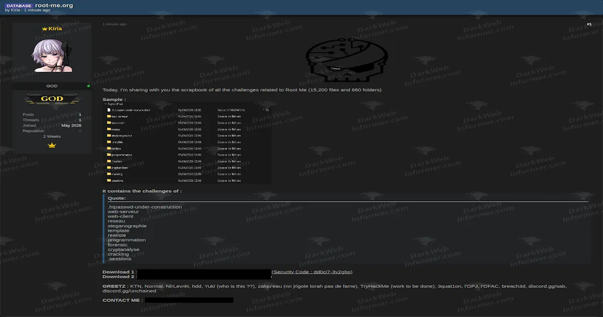 Root-Me Leak: Hacker Claims to Dump 15,200 Challenge Files