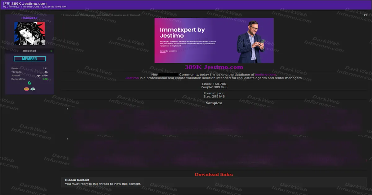 Hacker Claims to Leak Data on 389K People From French Valuation Firm Jestimo