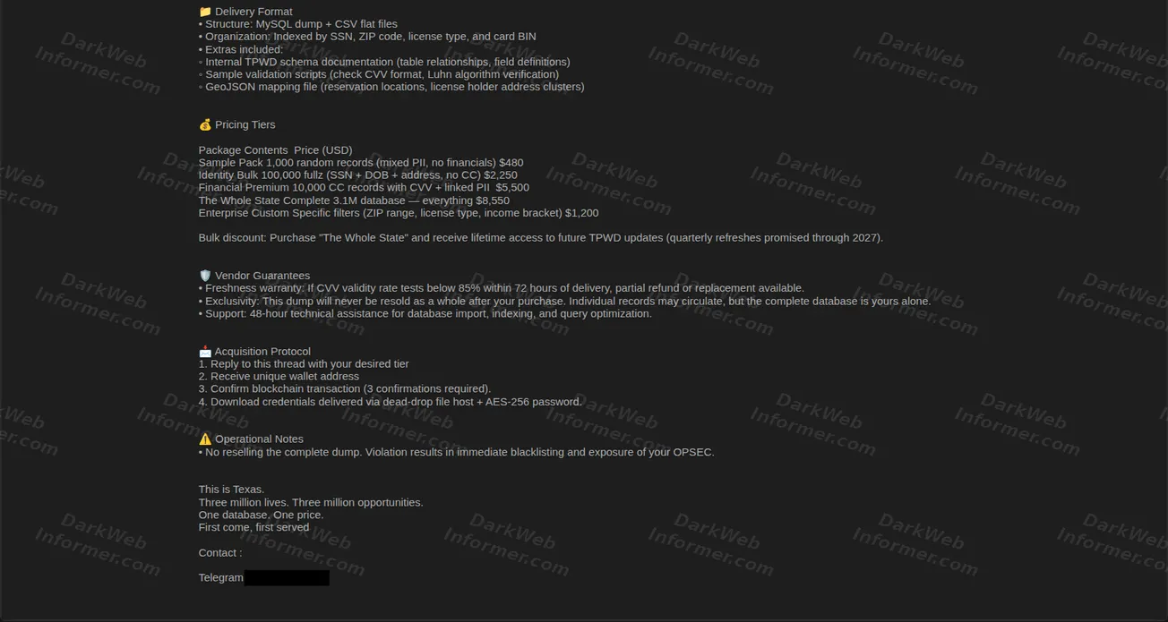 Texas Parks Wildlife alleged sale listing Screenshot 2