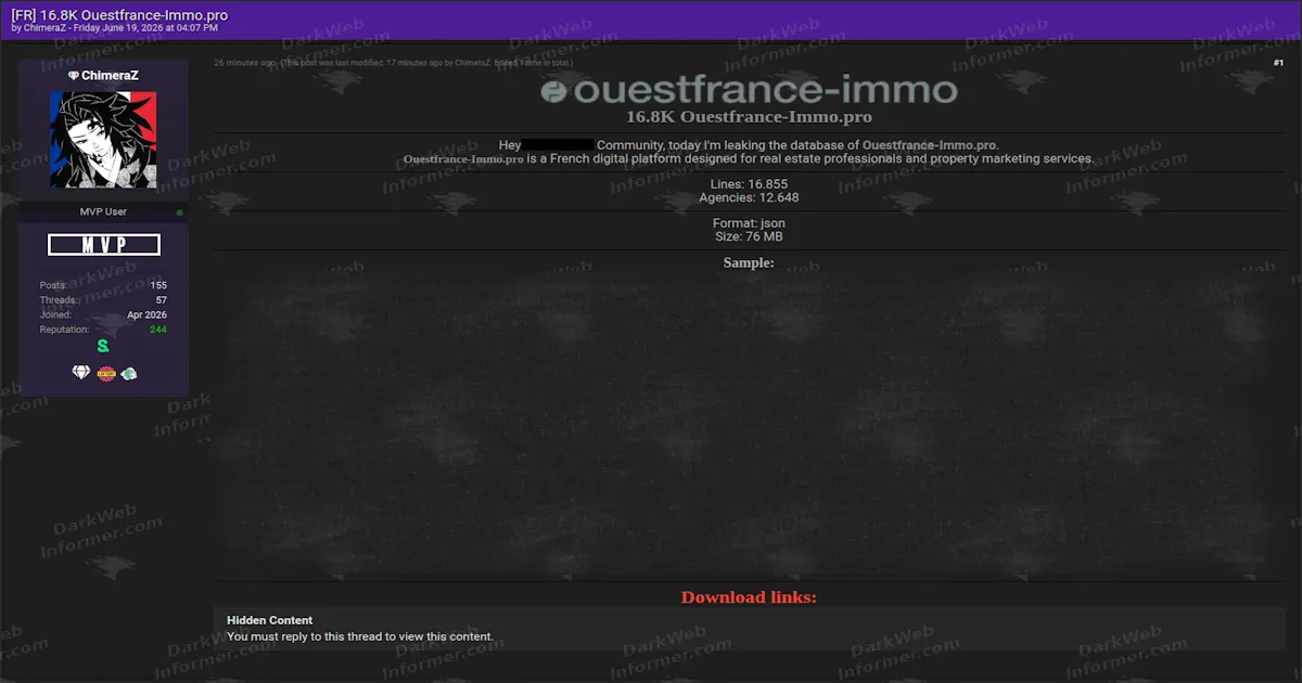 Around 16,800 Records Allegedly Leaked From French Real Estate Professional Platform Ouestfrance-Immo