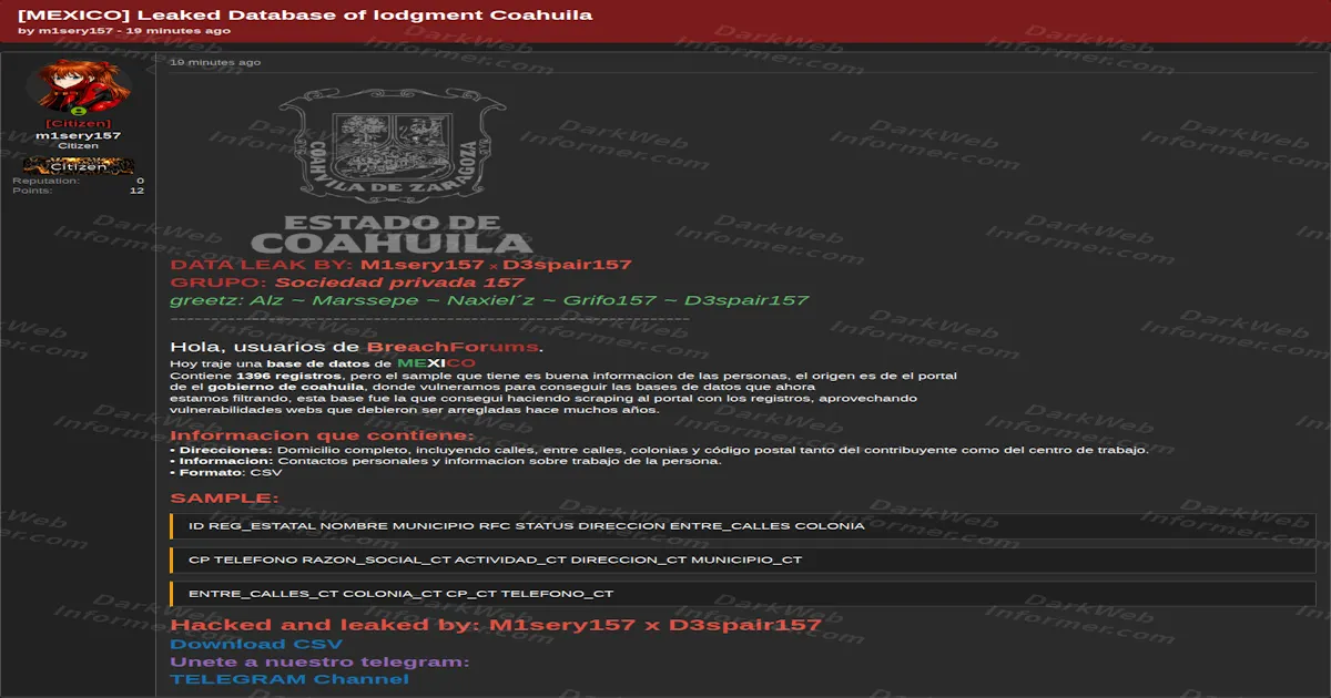 Taxpayer Database From Mexico's Coahuila State Government Allegedly Leaked