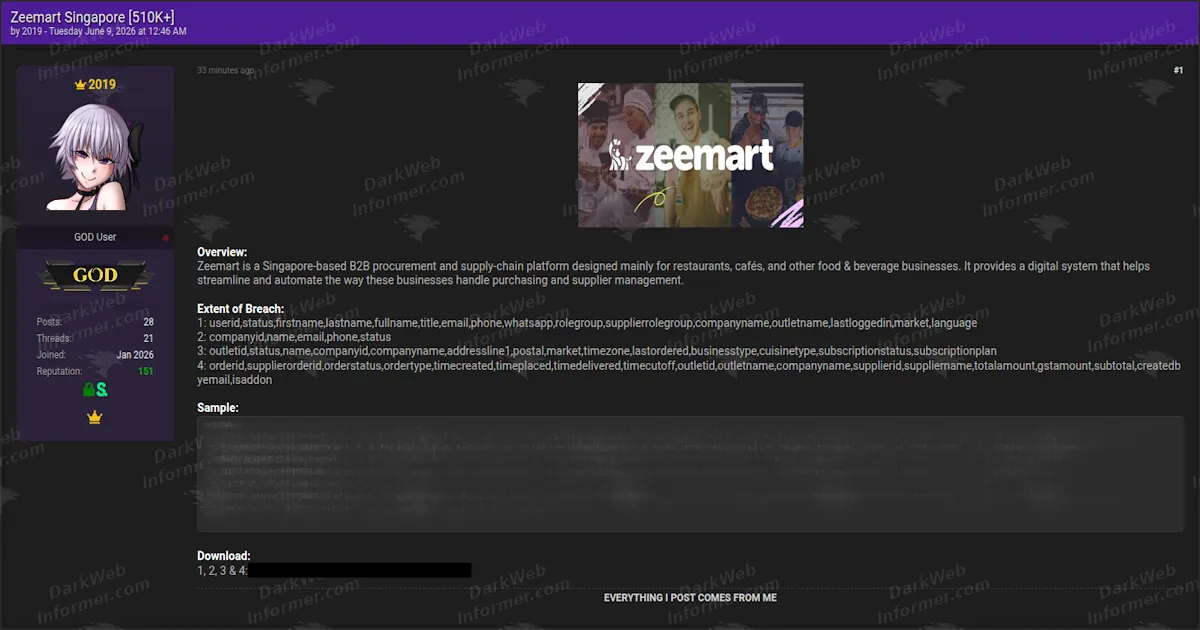 Zeemart Data Breach: 510K+ Records Leaked From Singapore F&B Platform