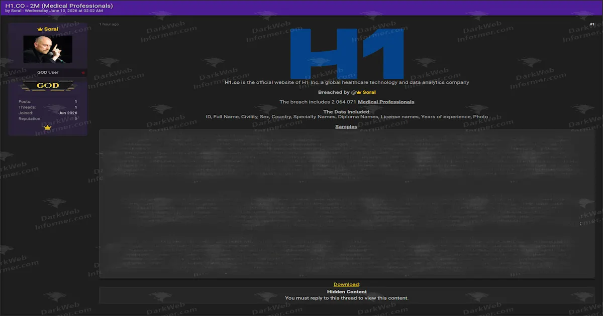 H1 Data Breach: 2M+ Medical Professional Records Leaked