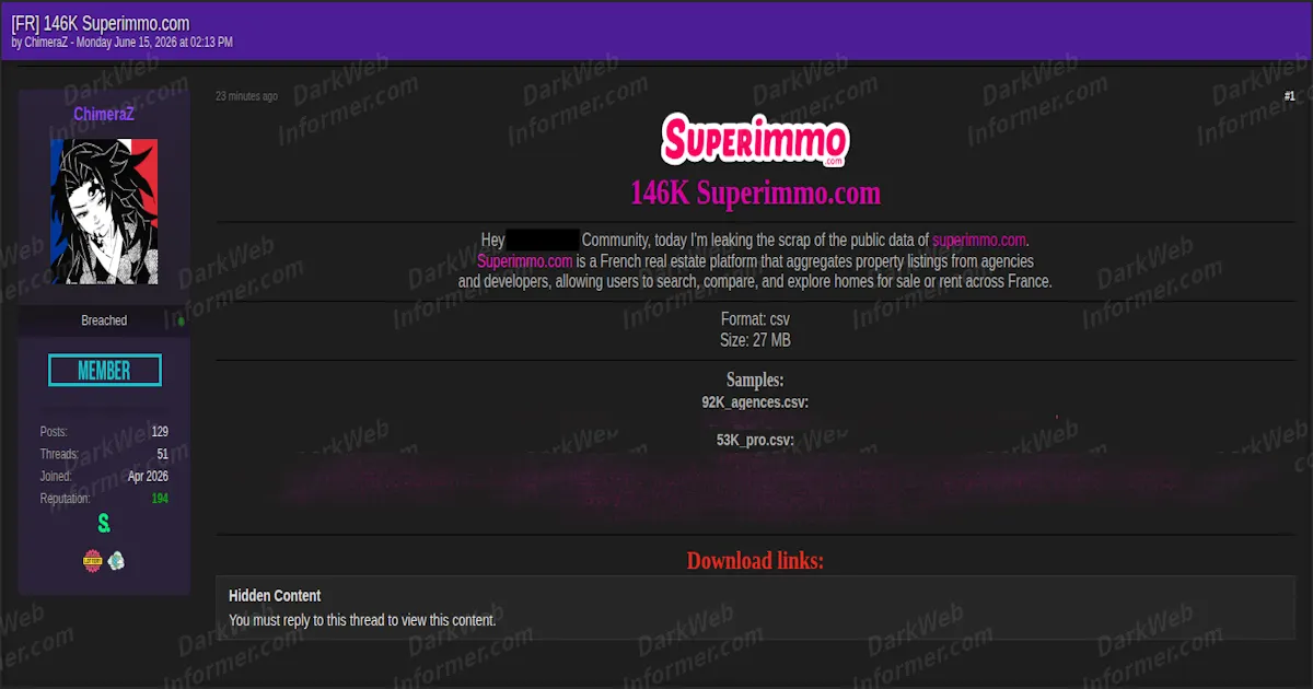 146K Records Allegedly Scraped From French Property Platform Superimmo