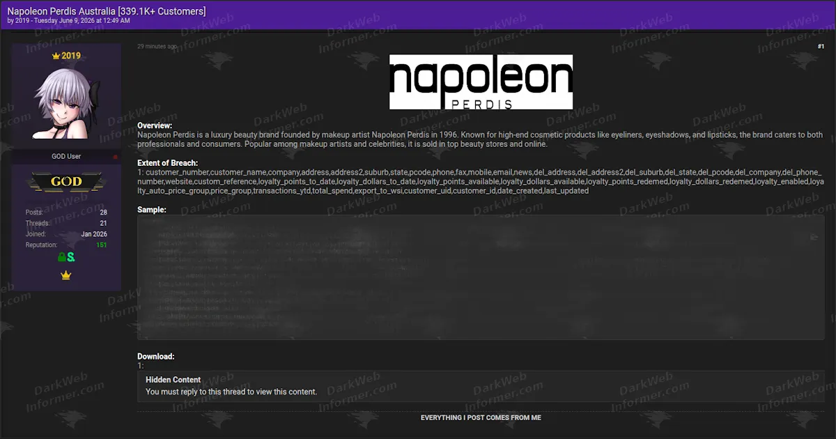Napoleon Perdis Data Breach: 339K Australian Customer Records Leaked