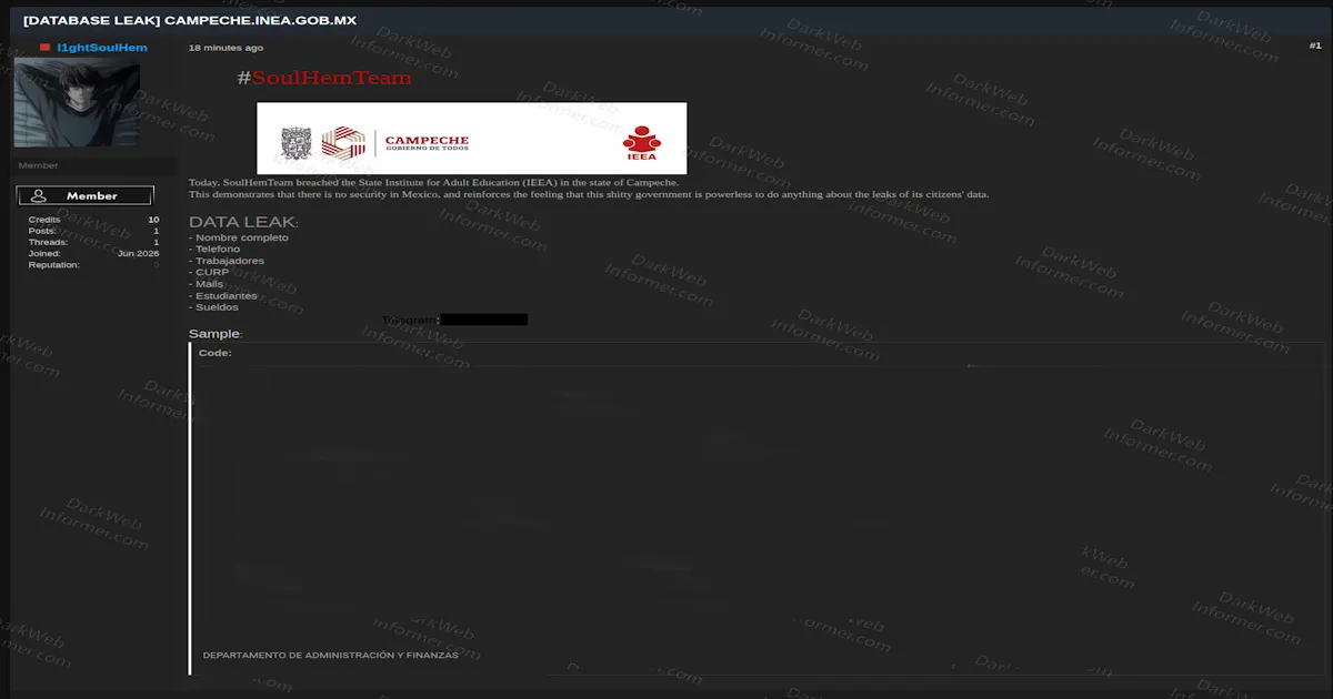IEEA Campeche Data Breach: Hackers Claim to Leak Staff and Student Records