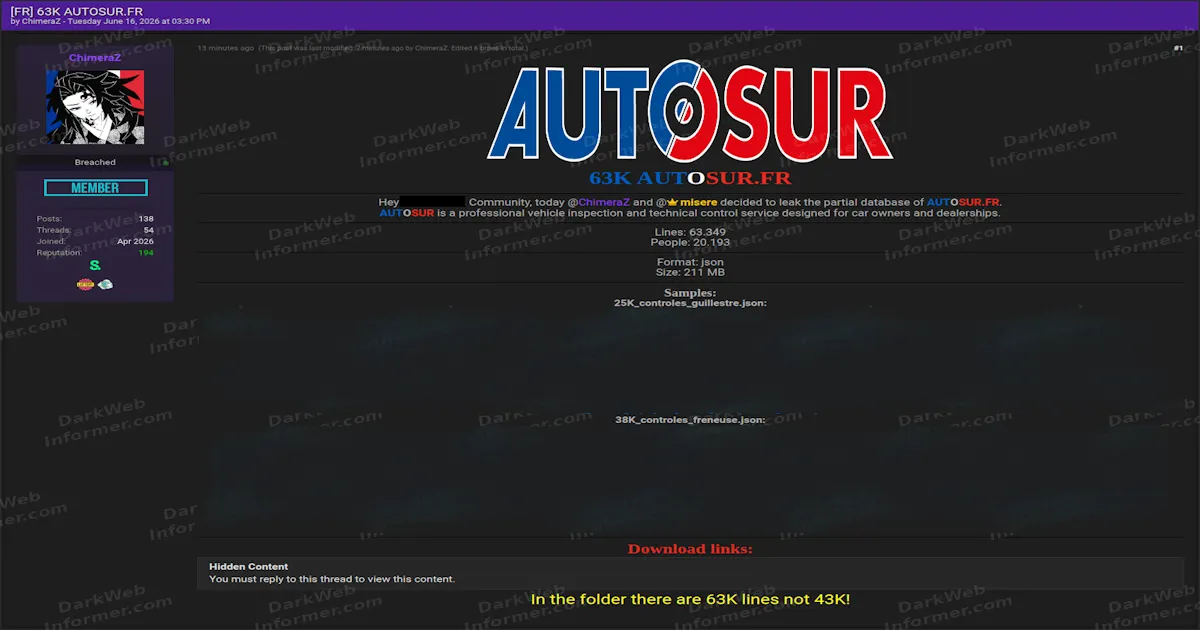 Over 63,000 Records Allegedly Leaked From French Vehicle Inspection Firm Autosur